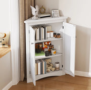 Mobile Armadietto Angolare Bianco per Bagno con 2 Ante e 3 Ripiani in MDF Laccato 61,5x80 cm