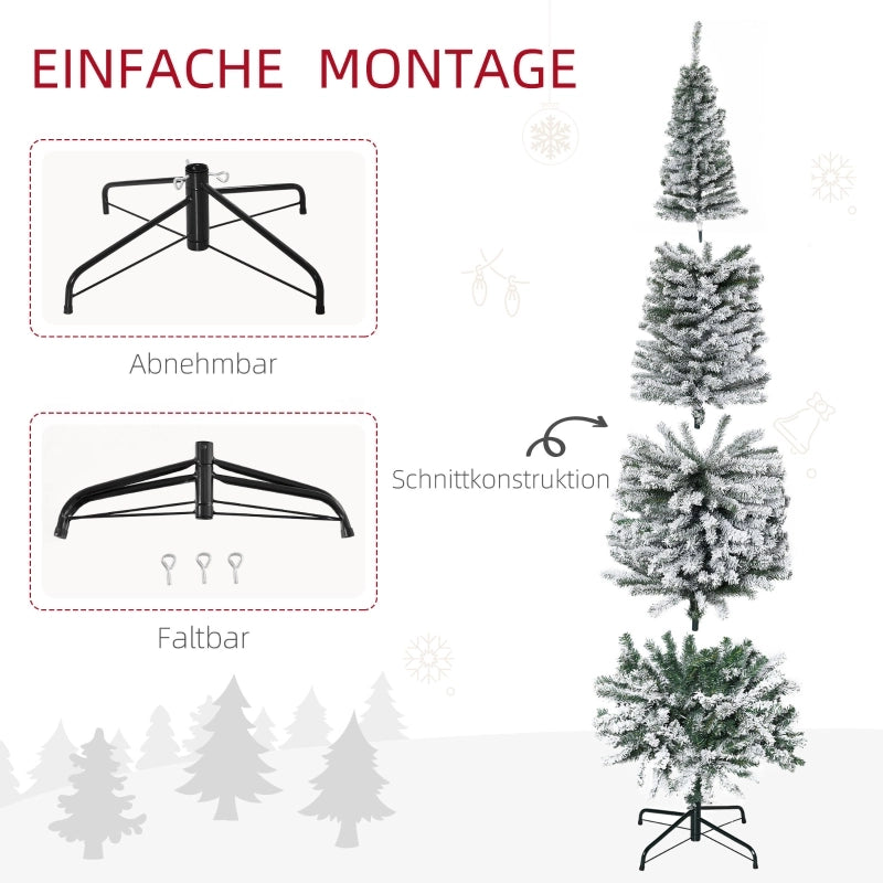 Albero di Natale artificiale innevato slim con base in metallo rami folti in plastica verde a montaggio segmentato
