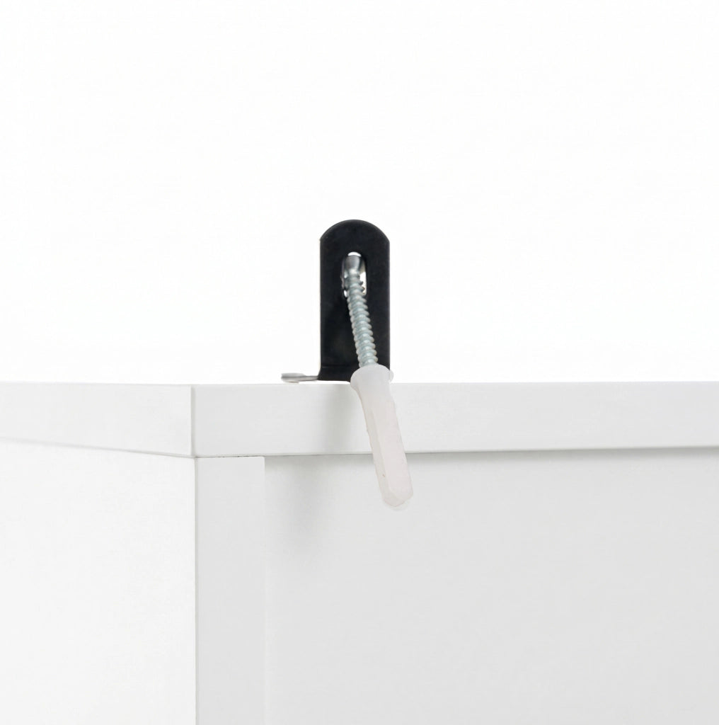 Mobile alto contenitore in MDF bianco e oro con ripiani regolabili e cassetto