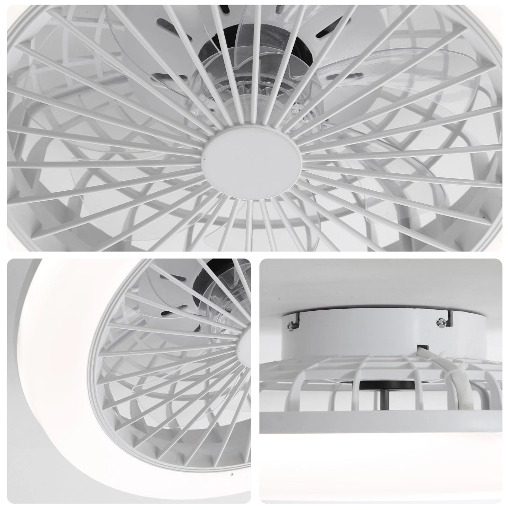 Ventilatore da soffitto 46 cm con luce LED dimmerabile, telecomando e motore DC silenzioso, design senza pale per camera, cucina e sala da pranzo