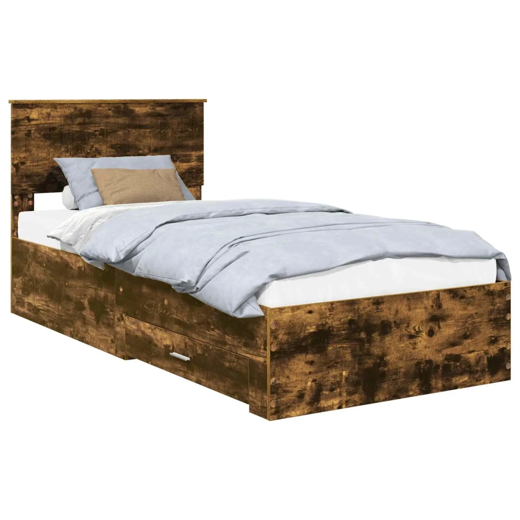 Letto singolo | Letto per adulti | Struttura del letto Rovere fum¨¦ 90 x 190 cm Legno multistrato
