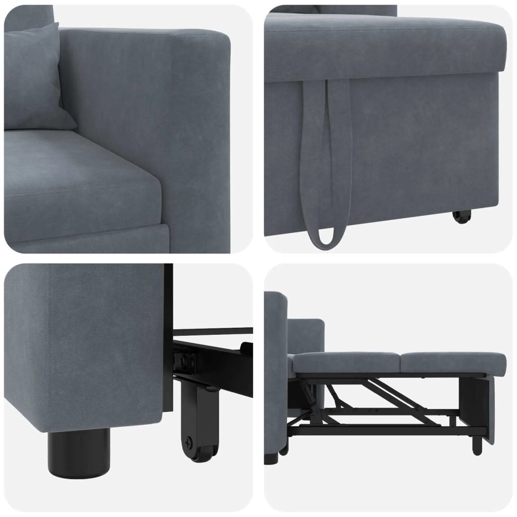 Divano letto estraibile singolo con ruote Grigio scuro Velluto 42002698