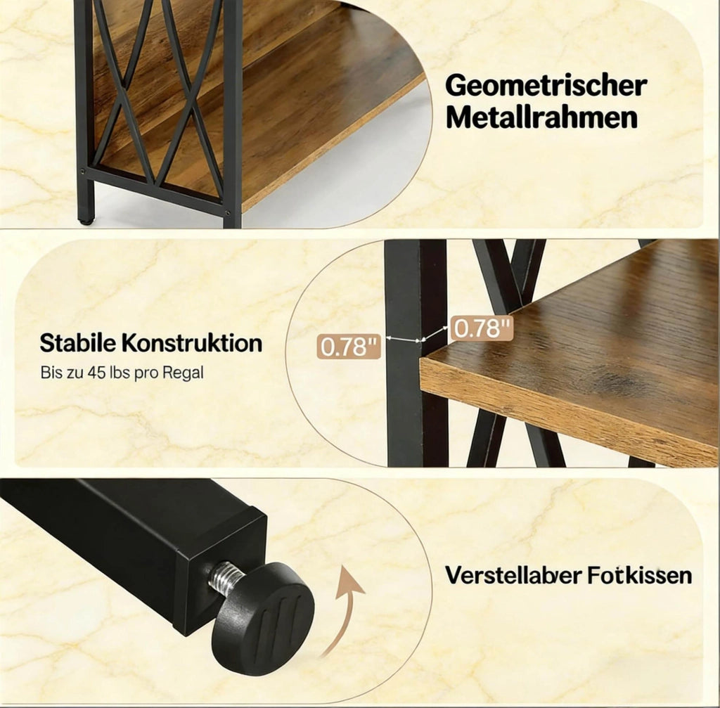 Libreria alta 180 cm in MDF e metallo nero e marrone