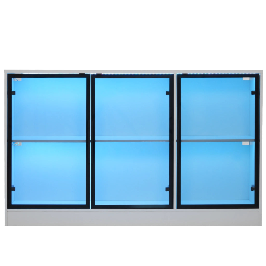 Vetrina con ripiani e strisce LED - per soggiorno - in truciolato - 120×30×73 cm - bianco
