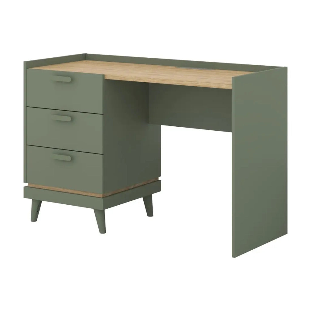 Set ufficio NOKI – Scrivania + armadio per archiviazione + libreria – Verde e legno scandinavo