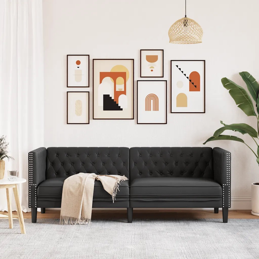 Divano Chesterfield a 3 Posti-Sofa 3 Posti-Divanetto Nero in Similpelle