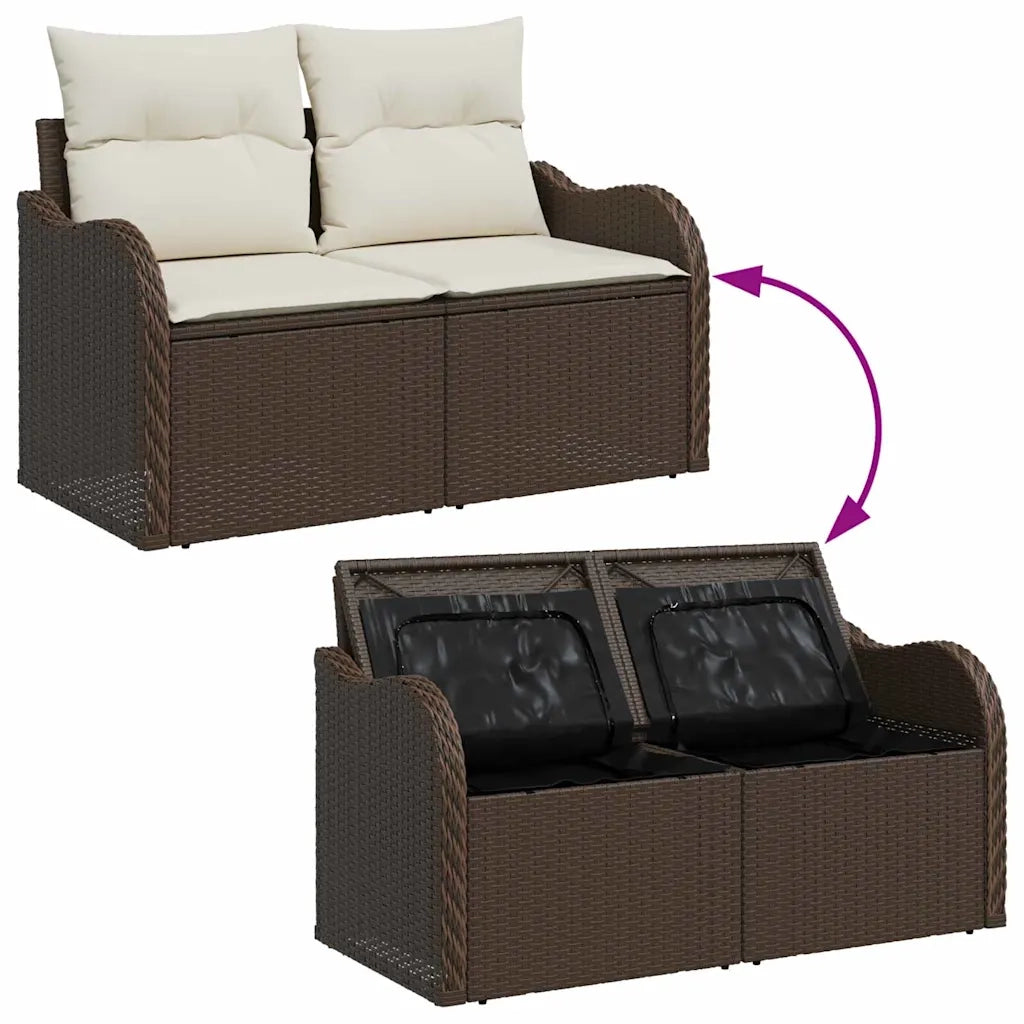 Set Divano da Giardino 9 pcs Marrone Rattan in Polipropilene