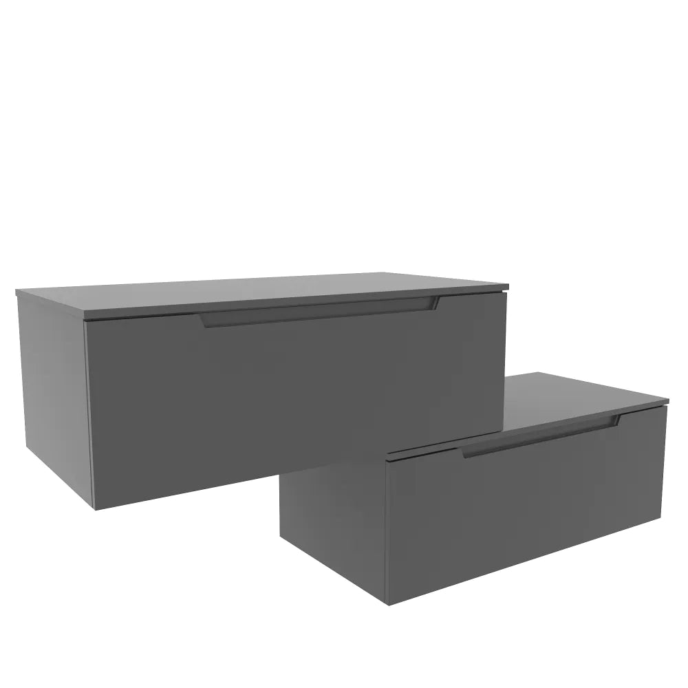 Mobile bagno sospeso modulare 100cm grigio opaco due cassetti con top | Bako
