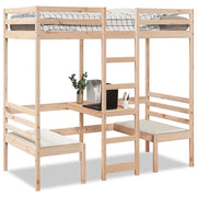 Giroletto Soppalco con Scrivania e Sedie-Struttura Letto 75x190cm Legno Pino