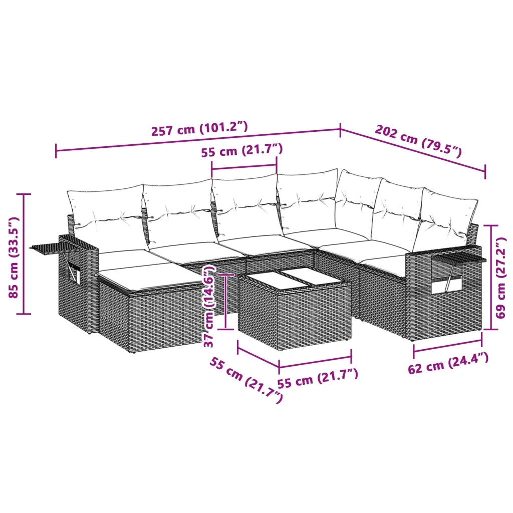 Set Divano da Giardino 8pz con Cuscini Grigio Chiaro Polyrattan
