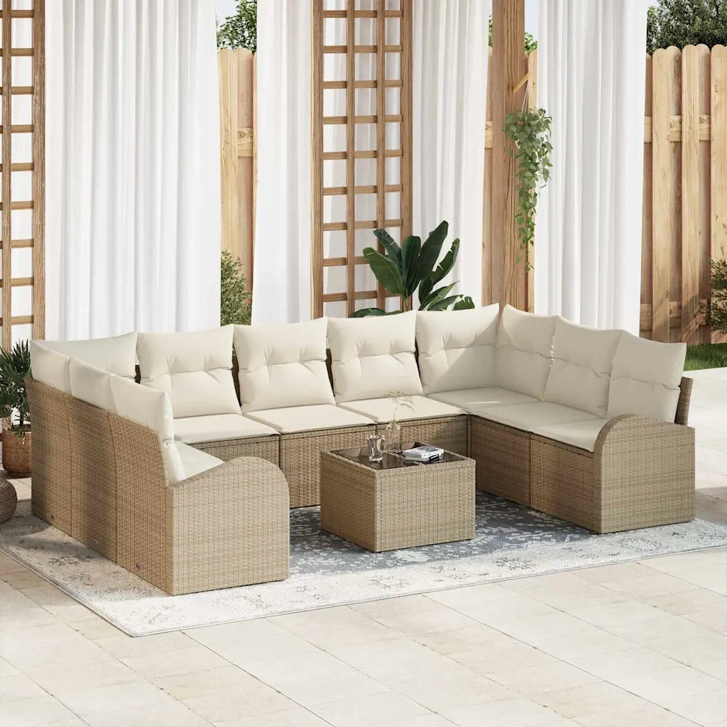Set Divano da Giardino 10 pcs Beige e Bianco polyrattan