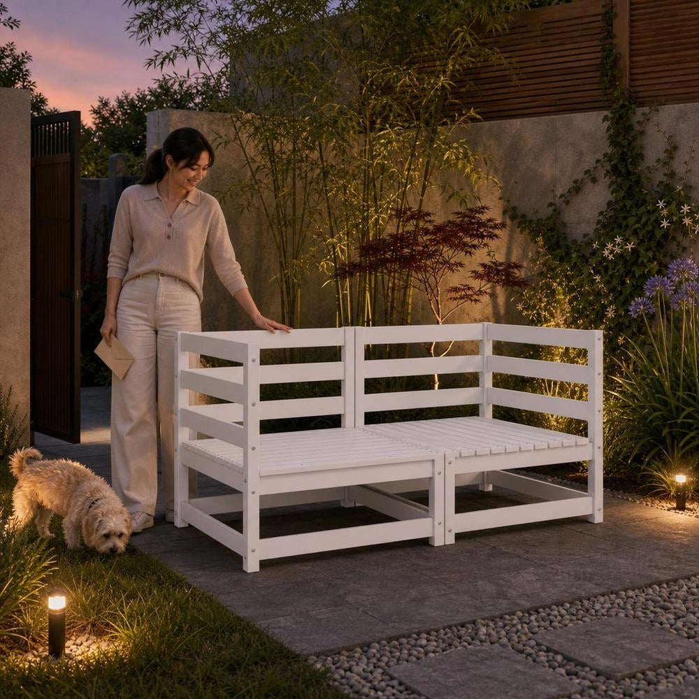 Garden Corner Sofas, 2 Pieces, White, Solid Pine Wood