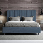 Letto imbottito Piazza e mezzo 130x190 cm Agueda - Contenitore,Microfibra,Blu