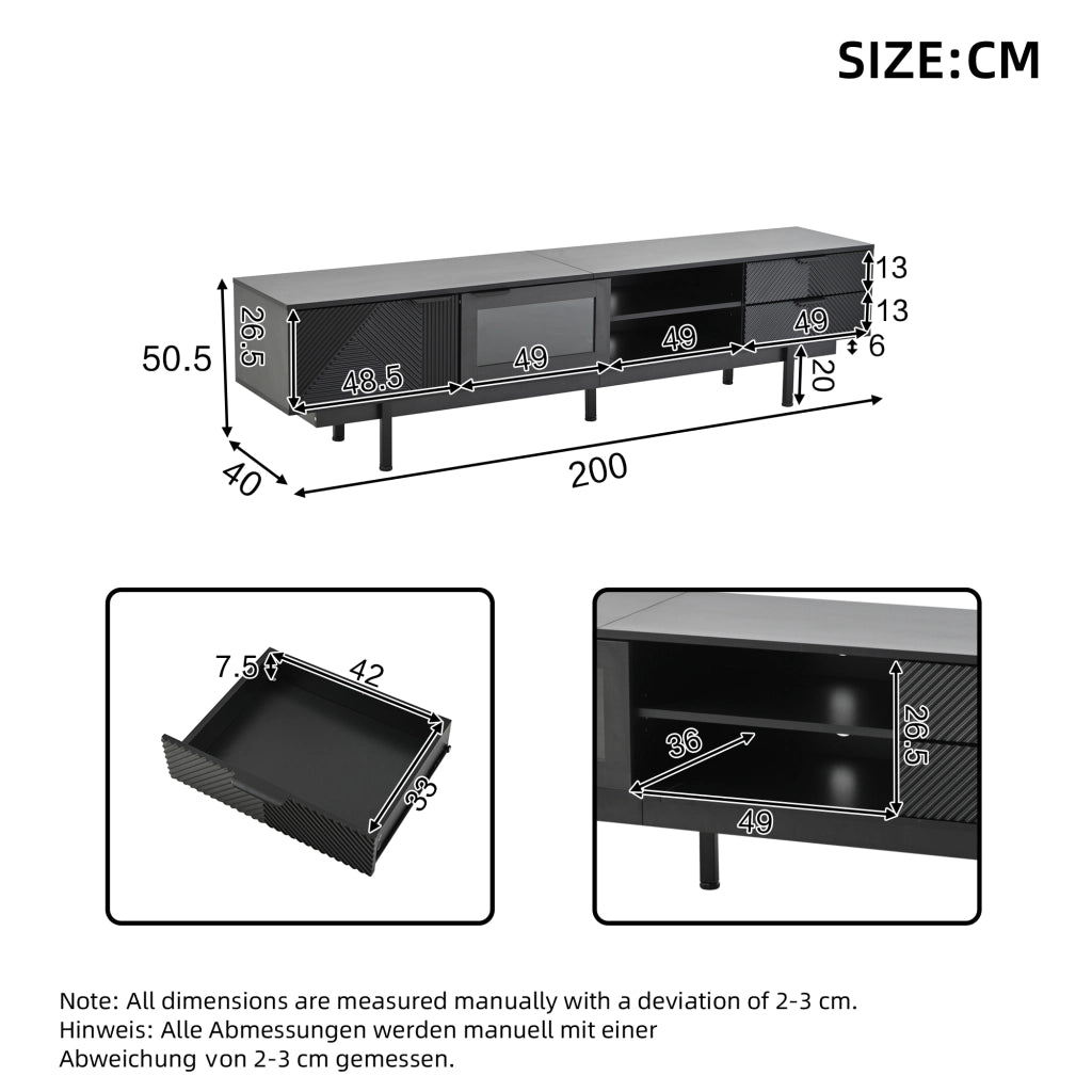 MOBILE TV 200x40x50,5 cm Nero in Truciolare con 2 ante e 2 cassetti