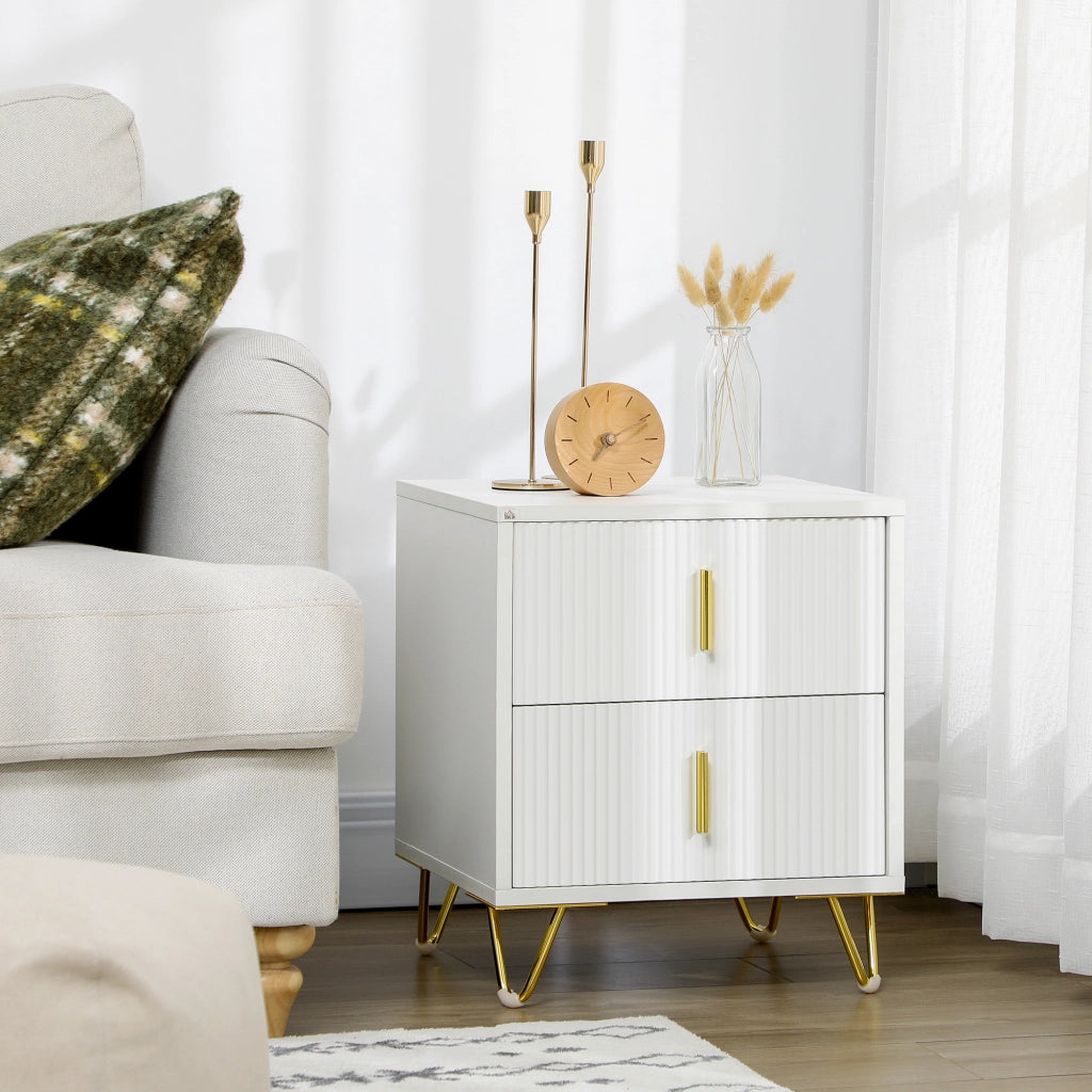 Comodino con 2 cassetti ¨C Xylo ¨C Bianco con gambe in metallo 40x40x47 cm