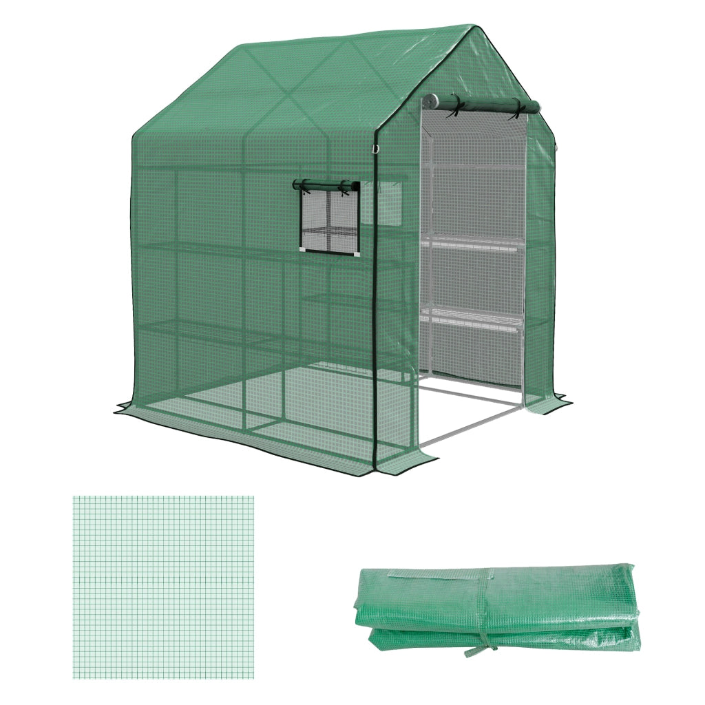 Copertura PE per Serra da Giardino con Porta a Cerniera e Finestre. 140x143x190cm. Verde