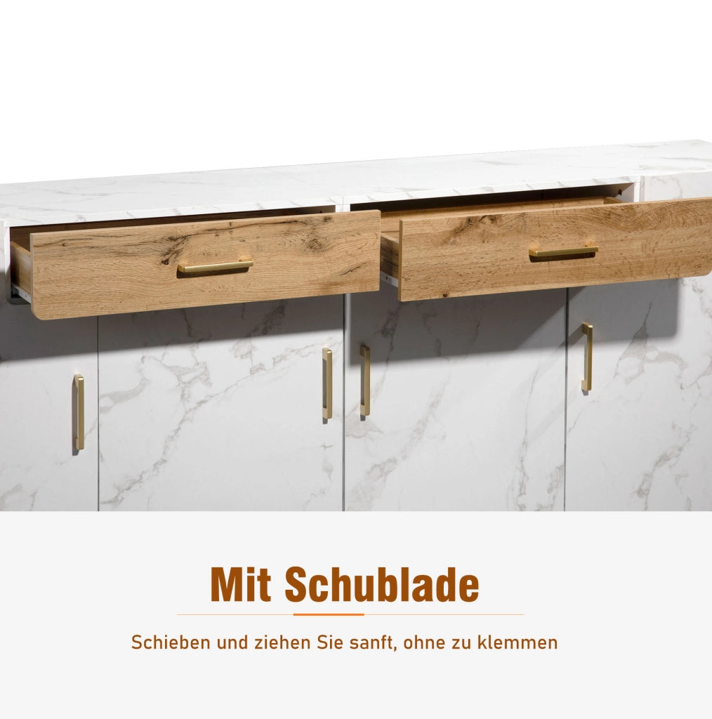 Credenza moderna bianca effetto marmo, 208 x 39,5 x 80 cm