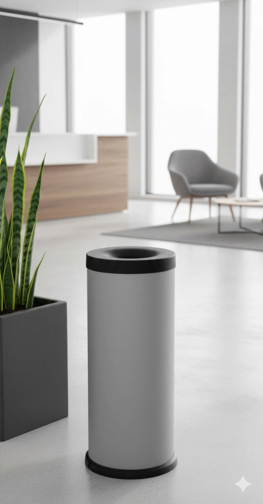 Pattumiera Gettacarte Ø25xh60 cm Autoestinguente In Acciaio Verniciato Grigio