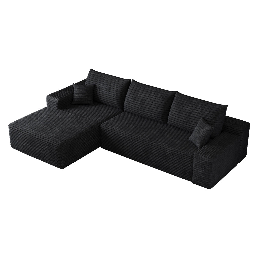 Divano modulare angolare boneless 270 cm con chaise longue a L in velluto a coste nero, senza montaggio