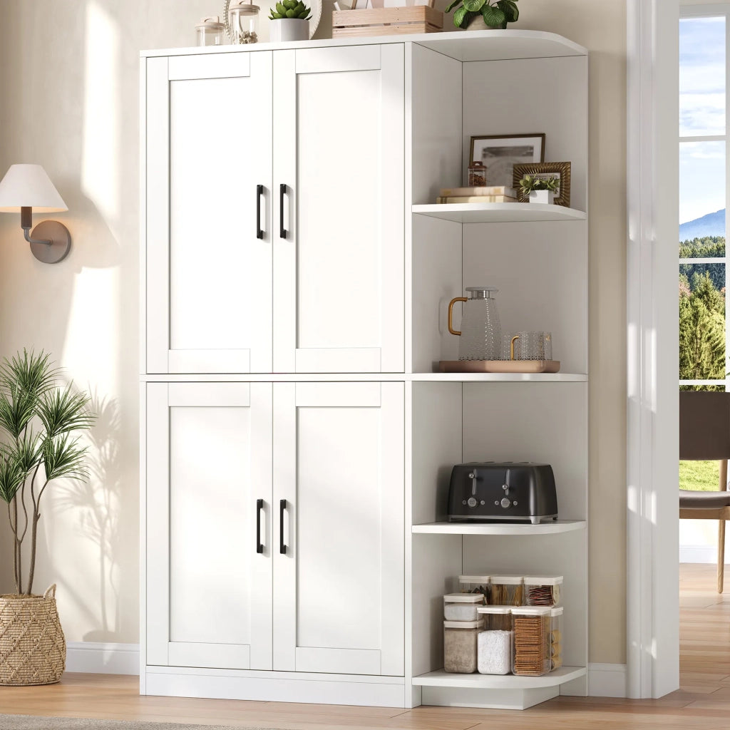 Armadio da cucina alto 103x40x163 cm, dispensa con 4 ante e 4 ripiani aperti, mensole regolabili per soggiorno e sala da pranzo