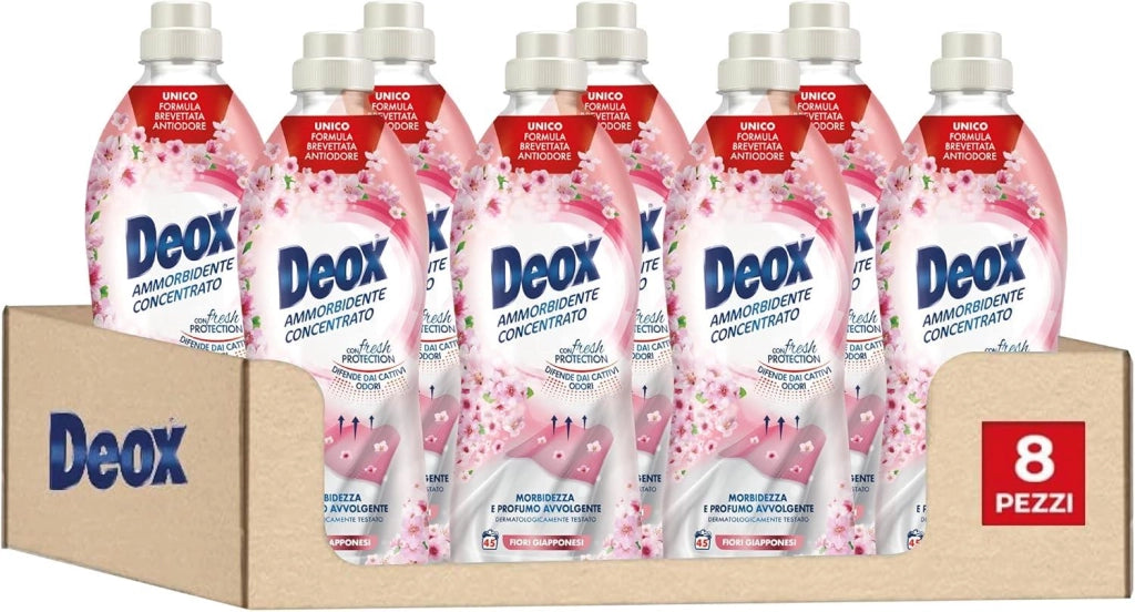 DEOX SET 8 CONFEZIONI AMMORBIDENTE CONCENTRATO LAVATRICE FIORI GIAPPONESI 360 LAVAGGI 900 ML L'UNO