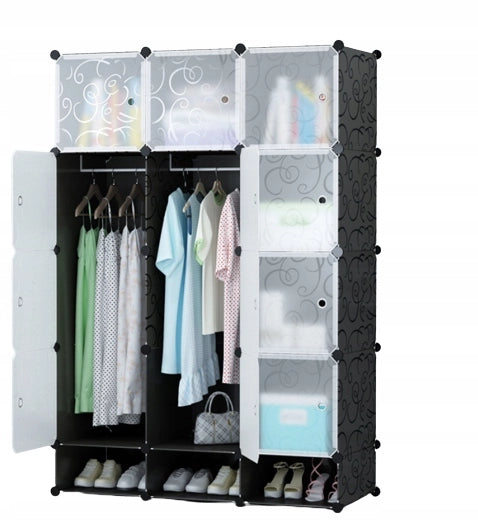 Armadio componibile e pieghevole da 165x110x35 cm, colore nero.