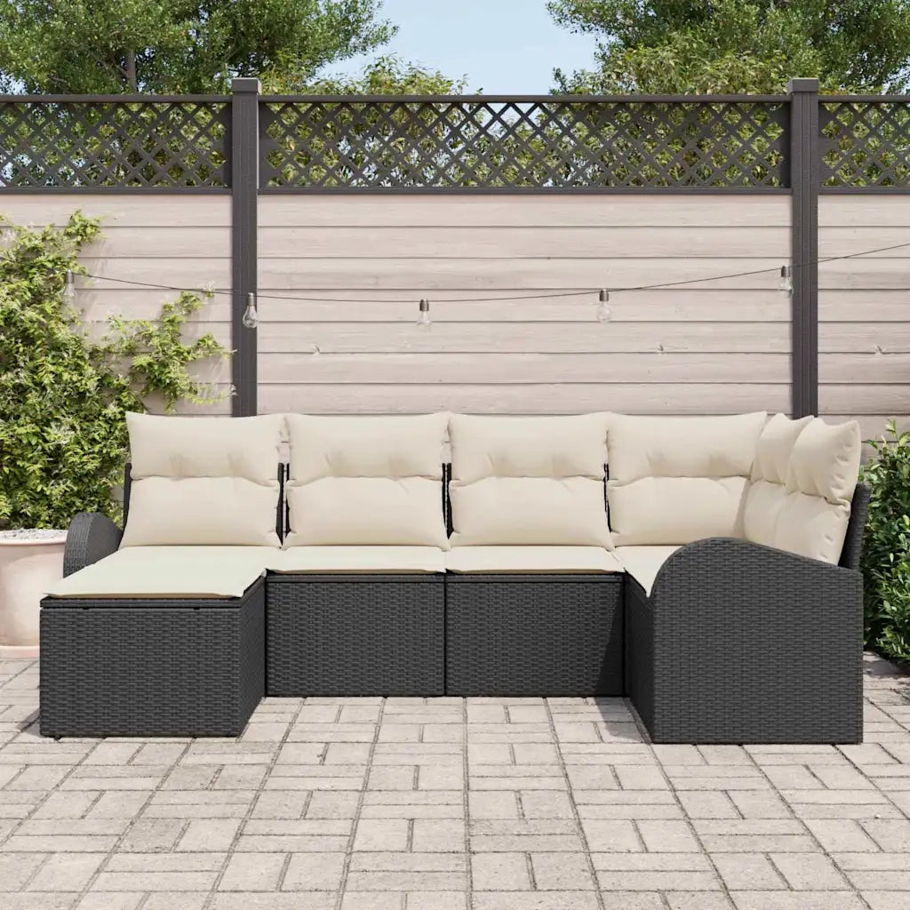 Set di divani con cuscino 6 pcs Nero e Bianco polyrattan