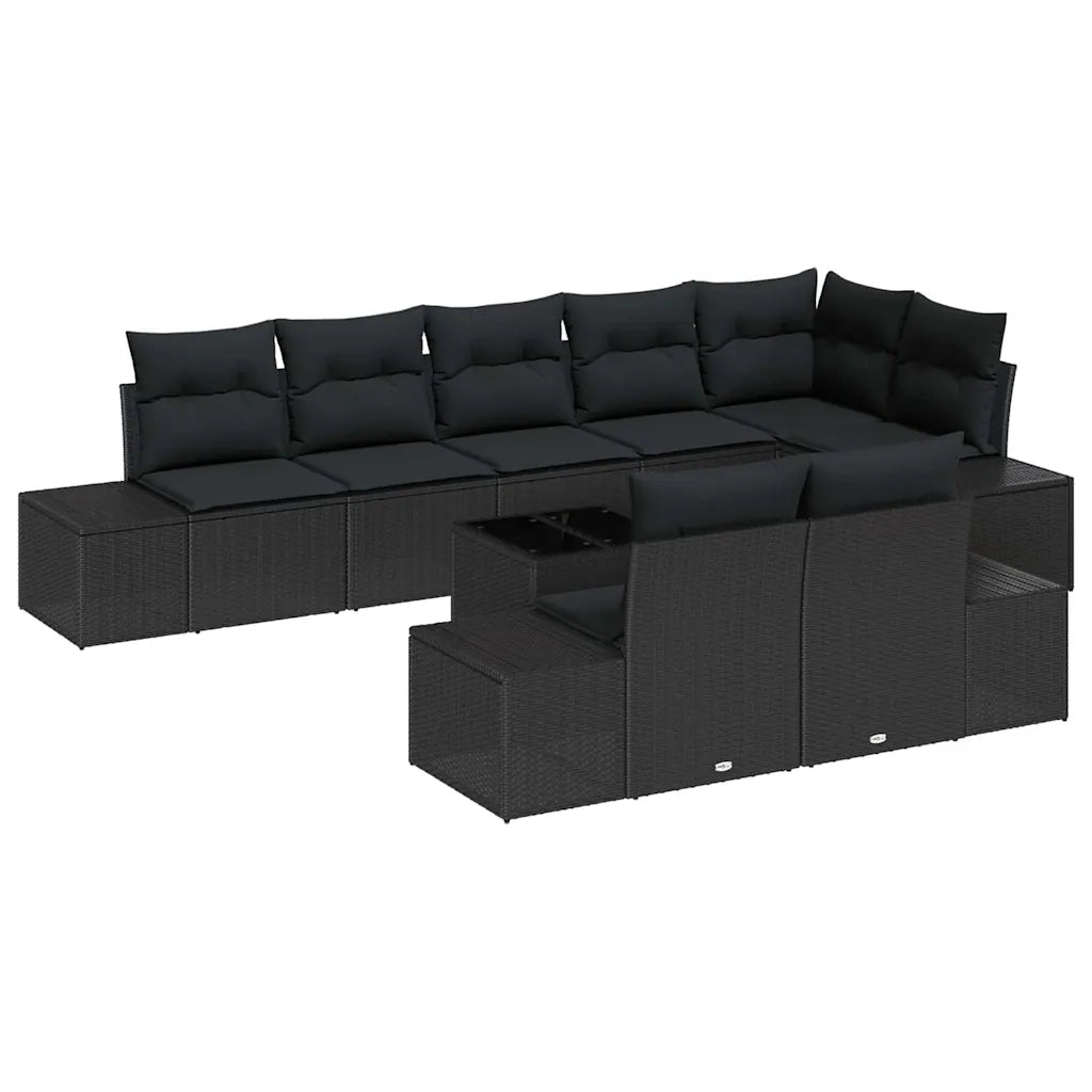 Set Divano da Giardino con archiviazione Nero Poly Rattan 3355792