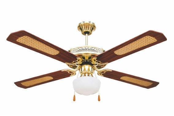 VENTILATORE DA SOFFITTO IN ACCIAIO 4 PALE CON INSERTI IN PAGLIA 130CM