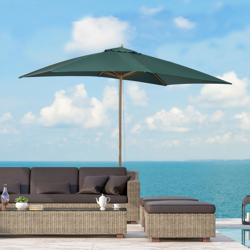 Ombrellone 2x3 m da Giardino in Legno Laccato e Bamb¨´ con Copertura Rimovibile, Verde Scuro