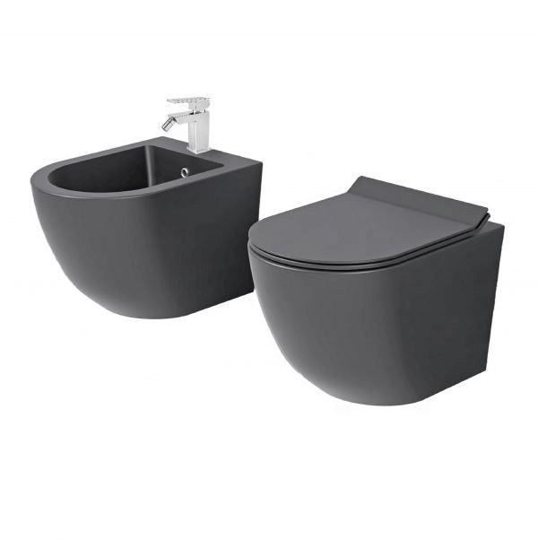 New Bent Grey set coppia sanitari sospesi rimless senza brida , GRIGIO OPACO , coprovaso soft close incluso