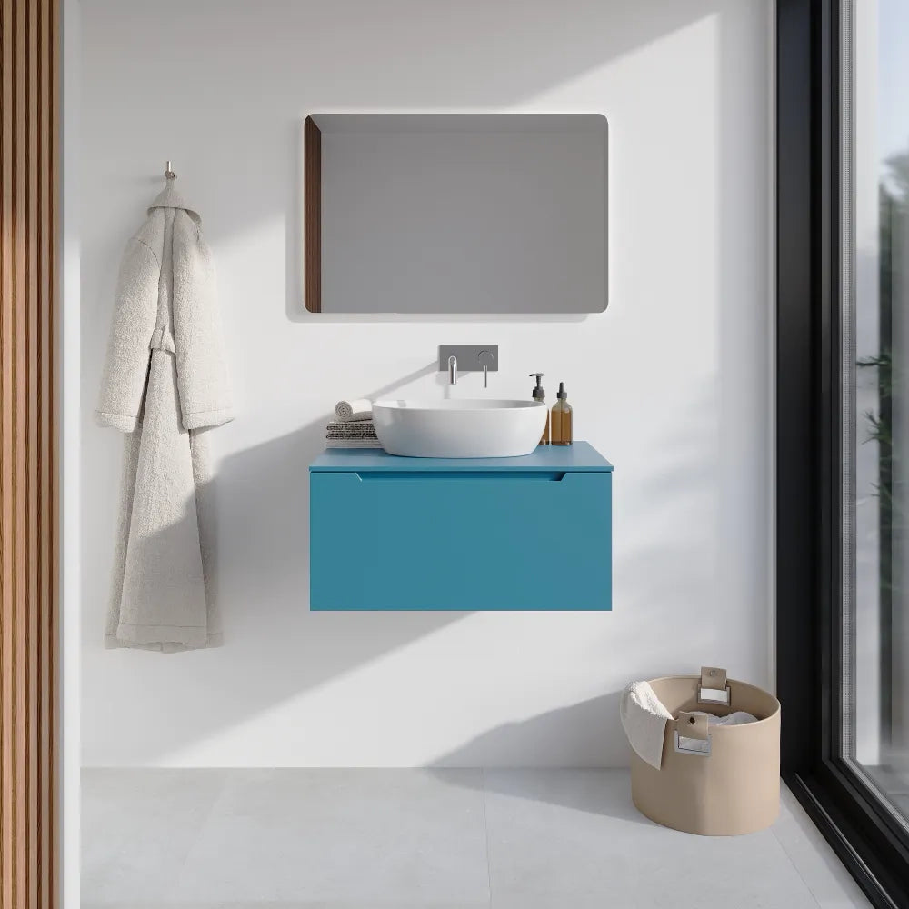 Mobile bagno sospeso 60cm dusk blue opaco un cassettone con top | Bako