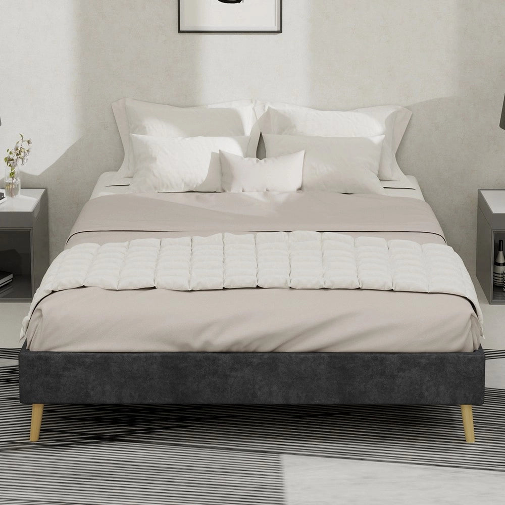 Letto Matrimoniale in Velluto ¨C Xylo ¨C Grigio, 140x200, Senza Testiera