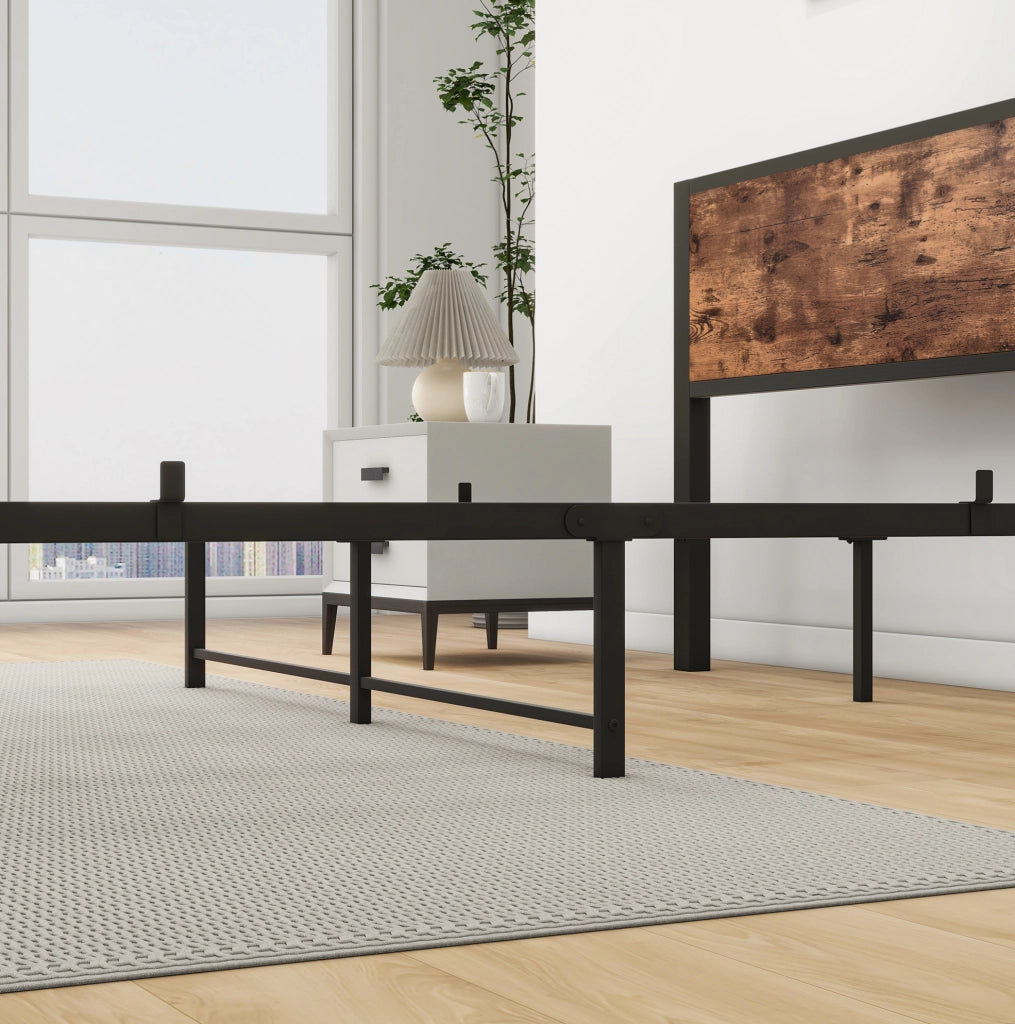 Letto singolo 140x200 cm con struttura in metallo e testiera contenitore in MDF vintage marrone