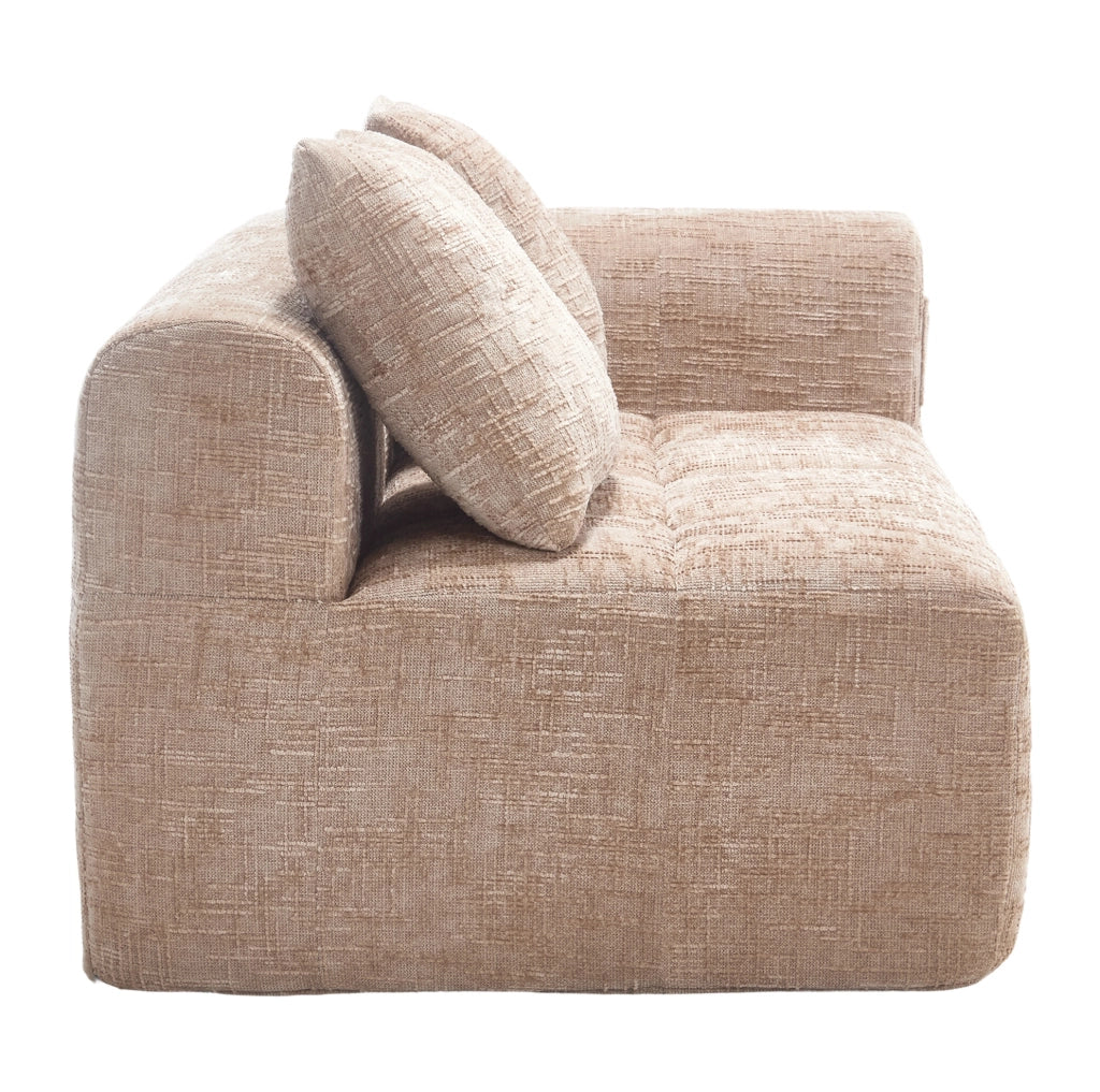 Divano 2 posti khaki con chaise longue, tessuto Chenille e cuscino, tasche laterali per telecomando e telefono