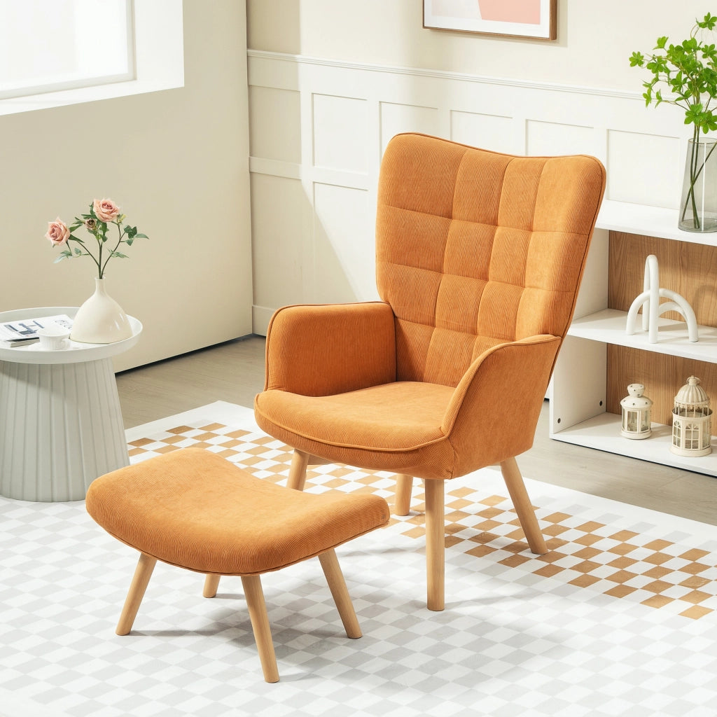 Poltrona Relax con Poggiapiedi e Gambe in Legno ¨C Minimal ¨C Tessuto Cord Marrone