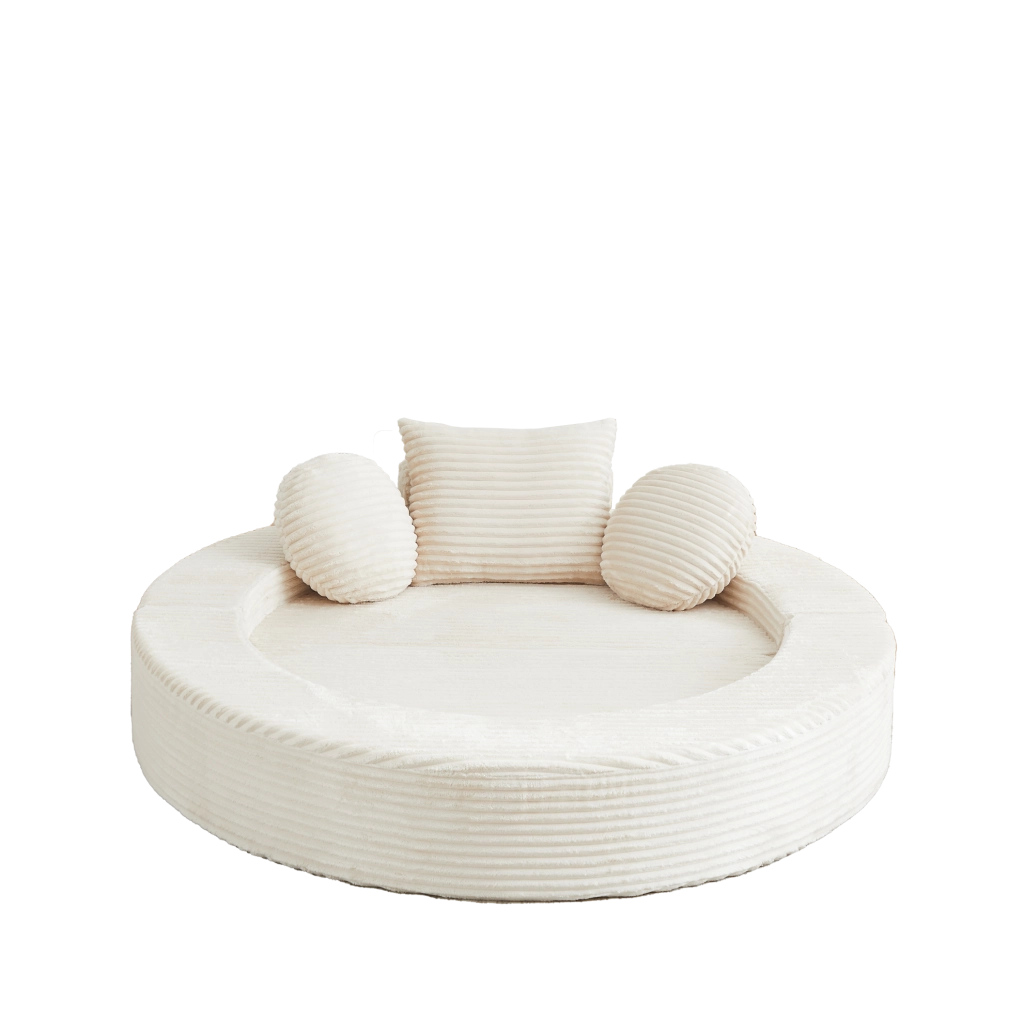Divano Letto 4 in 1 in Velluto a Coste; Trasformabile; Beige; per Soggiorno e Spazi Compatti