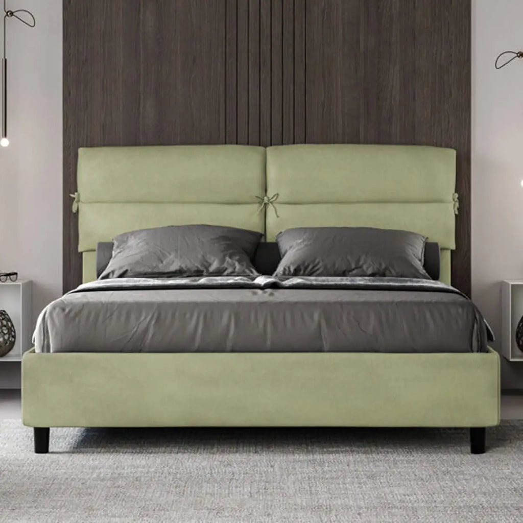 Letto matrimoniale senza rete imbottito 160x190 microfibra tè verde Nandy