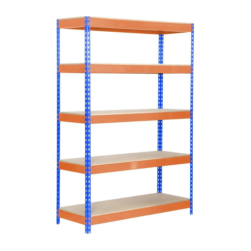 Scaffale in metallo Simon Rack senza viti colore blu/arancio/legno 5 ripiani 2000x1000x600 mm Made in Spain