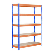Scaffale in metallo Simon Rack senza viti colore blu/arancio/legno 5 ripiani 2000x1000x600 mm Made in Spain