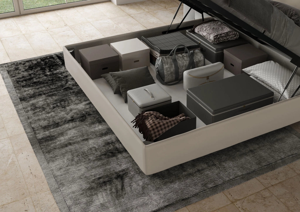 BS COM Letto matrimoniale king size contenitore imbottito 190x190 similpelle tortora
