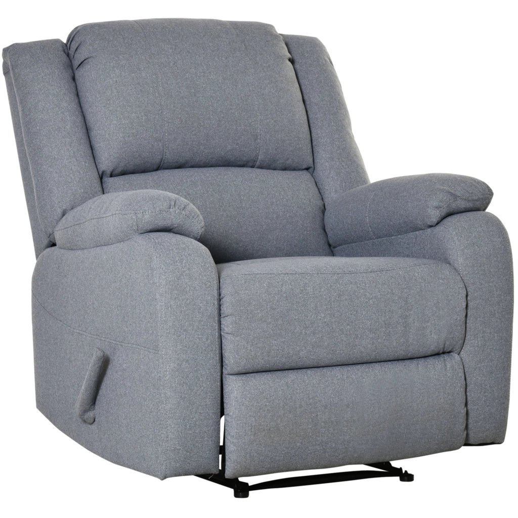 Poltrona relax con funzione lettino e tasca laterale, poliestere effetto lino grigio, 90 x 96 x 98 cm