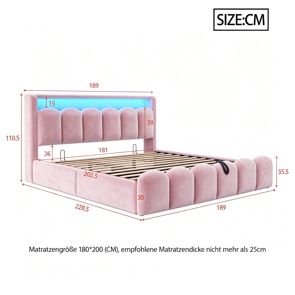 letto imbottito velluto rosa 189 x 228.5 cm