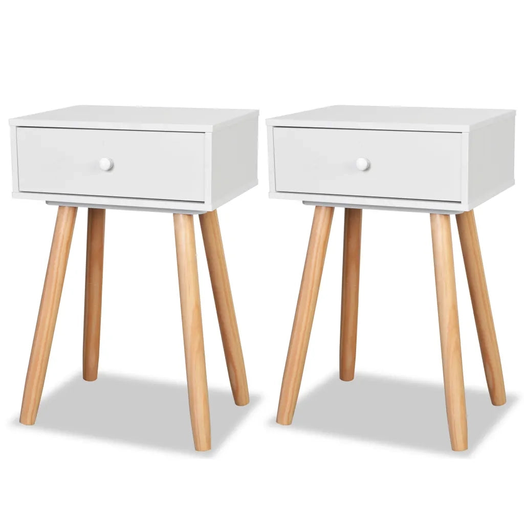 Set di 2 Comodini | Armadio da Notte | Mobiletto da notte Set in Massello di Pino 40x30x61 cm Bianchi