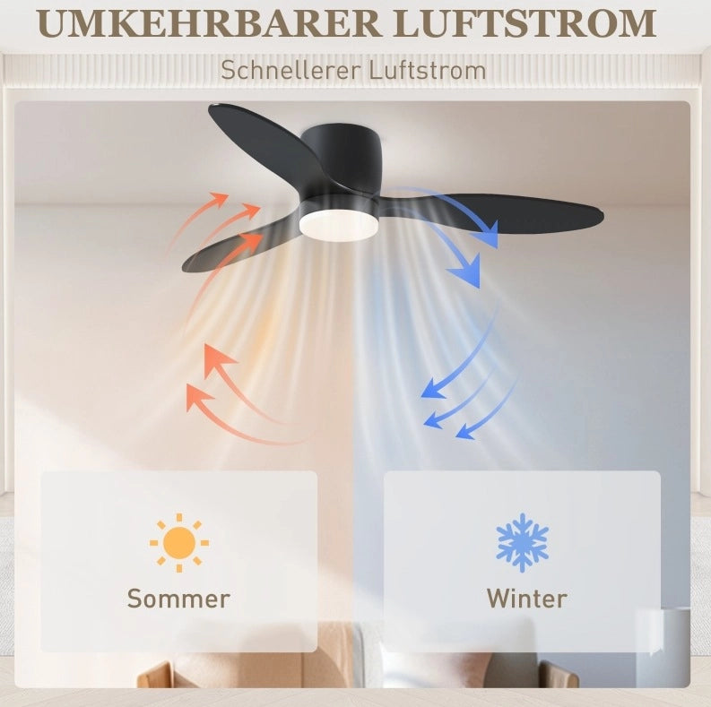 Ventilatore da soffitto YEAVIO Ø115 cm con LED dimmerabile, 3 pale, 6 velocità e telecomando