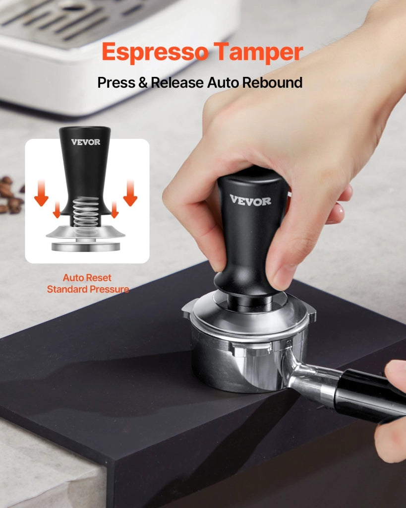 Pressino da caffè 53 mm a molla 13,6 kg in acciaio inox e lega di alluminio, tamper espresso manuale ed ergonomico per casa e bar