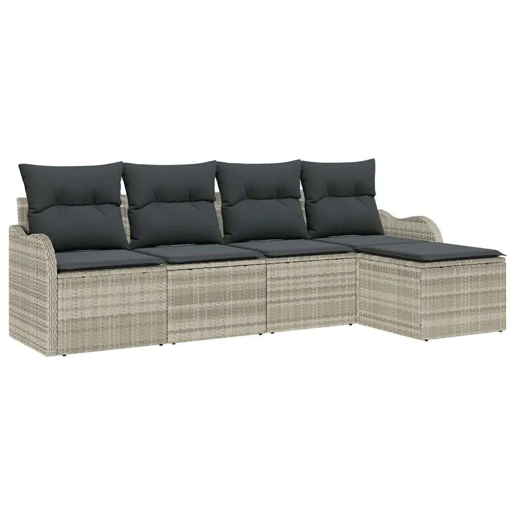 Set Divano da Giardino 5 pcs Grigio chiaro Poly Rattan