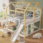 Letto a soppalco per bambini 90 × 200 cm con scivolo e scala reversibili in legno bianco e naturale