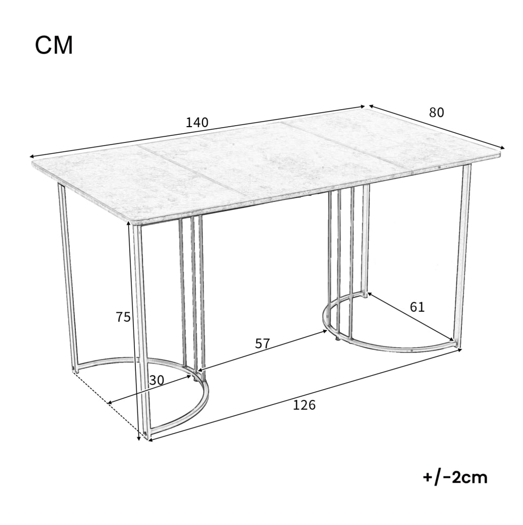 Tavolo da pranzo rettangolare 140x80 cm in MDF bianco con struttura in metallo