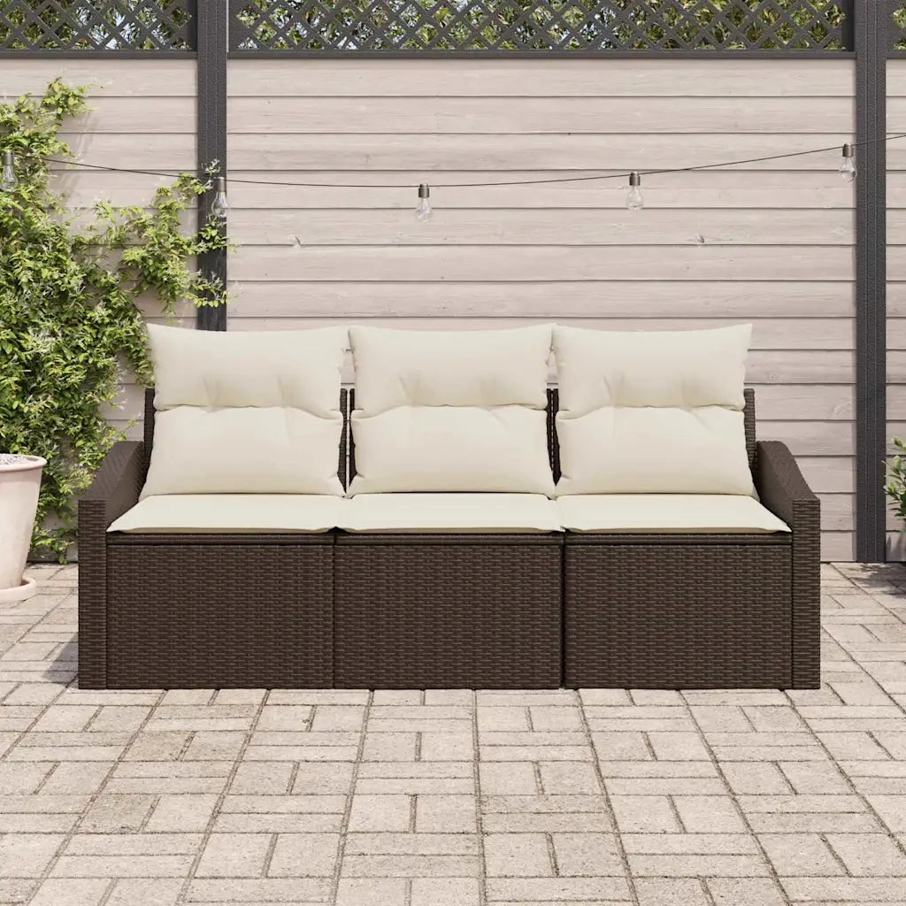 Set di divani con cuscino 3 pz | Set Salotto da Giardino Marrone polyrattan
